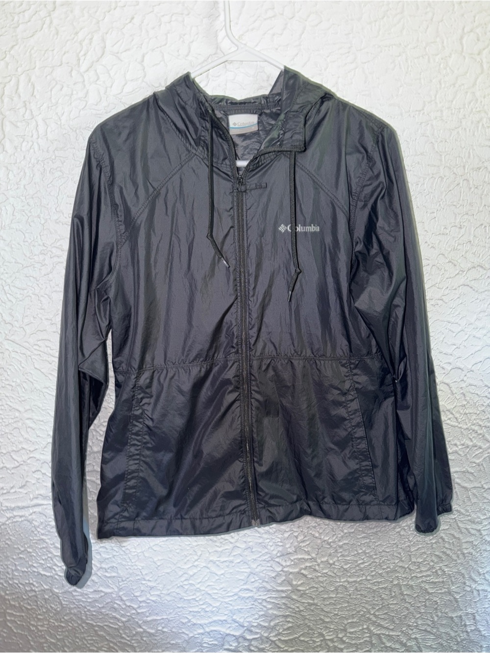 Columbia Black Lightweight Full Zip Hooded Windbreaker Jacket Medium